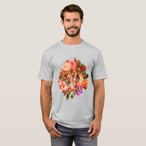 Vintage Floral Skull Vibrant T_Shirt