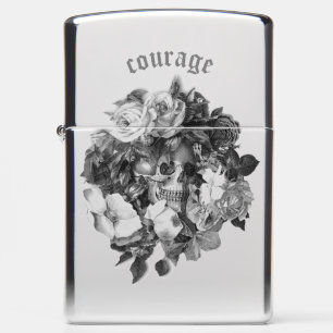 Vintage Floral Skull Zippo Lighter