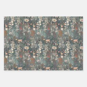 Vintage, floral, soft colors,field of wildflowers wrapping paper sheets