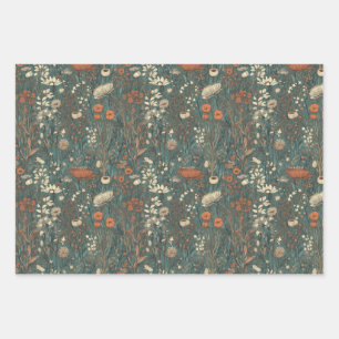 Vintage, floral, soft colors,field of wildflowers wrapping paper sheets
