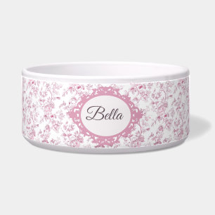 vintage floral Soft Pink & White Pet Bowl