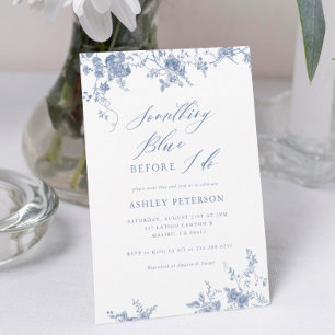 Vintage Floral Something Blue Bridal Shower Invitation