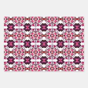 Vintage floral Spanish tiles with curls Wrapping Paper Sheets
