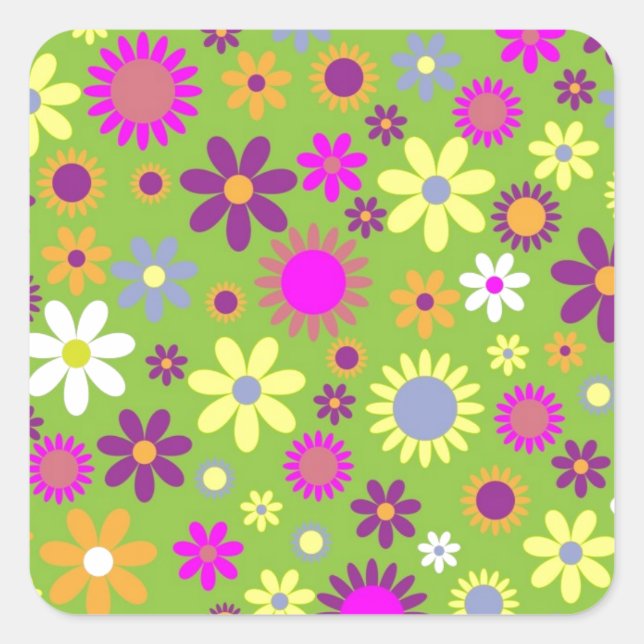 Vintage floral Spring daisy illustration Square Sticker (Front)