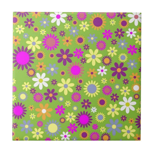 Vintage floral Spring daisy illustration Tile (Front)