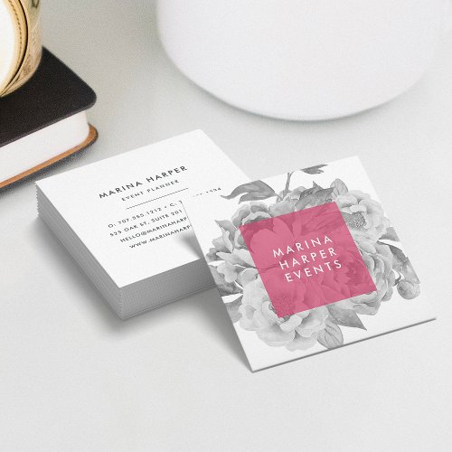 Vintage Floral Square Business Cards  Berry