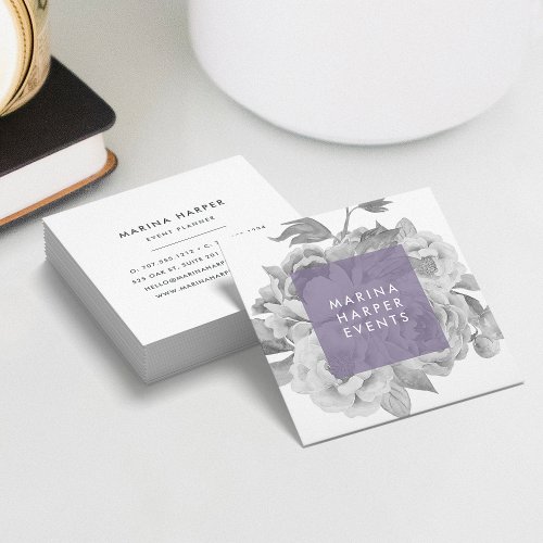 Vintage Floral Square Business Cards  Lilac