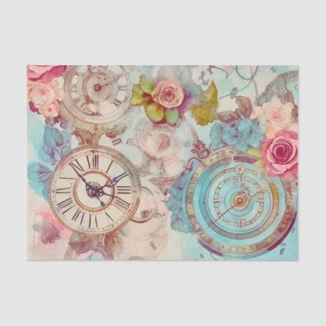 Vintage Floral Steampunk Tissue Paper (Front)