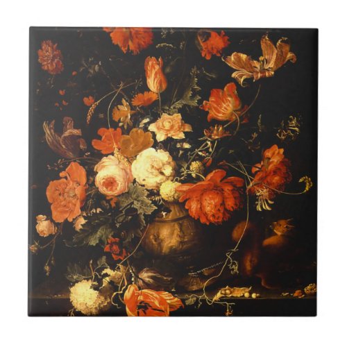 Vintage Floral Still Life _ Abraham Mignon Ceramic Tile