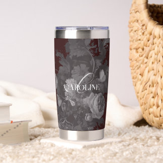 Vintage Floral Still Life Artistic Burgundy Insulated Tumbler