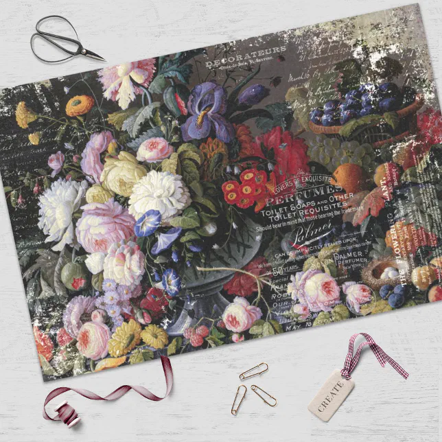 Vintage Floral Still Life Ephemera Decoupage Tissue Paper | Zazzle