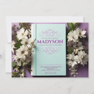 Vintage Floral Story Book Cover Bat Mitzvah Invitation