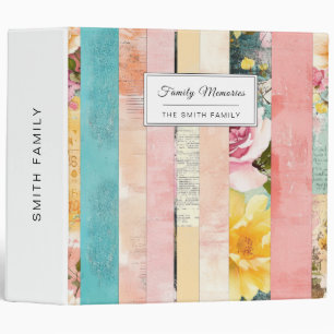 Vintage Floral Stripe Collage in Pastels 3 Ring Binder