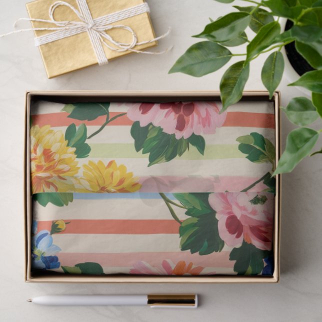 Vintage Floral Stripe Tissue Paper (Gift)