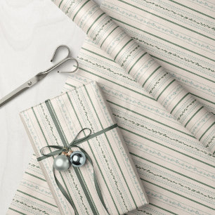 Vintage Floral Striped Cream, Blue and Green Wrapping Paper