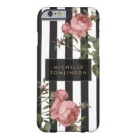 Vintage Floral Striped Personalized iPhone Case