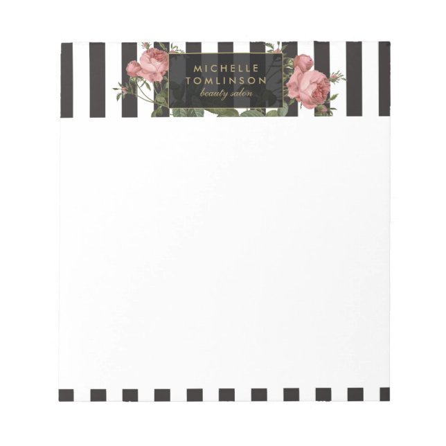 Vintage Floral Striped Personalized Notepad (Front)