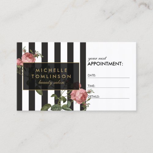 Vintage Floral Striped Salon Appointment Card