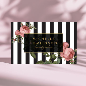 Vintage Floral Striped Salon Business Card by 1201am at Zazzle