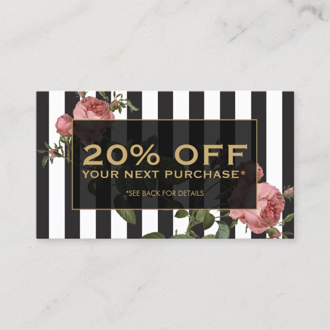 Vintage Floral Striped Salon Coupon Card (Front)