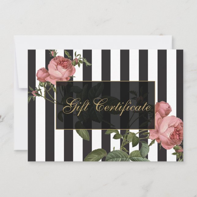 Vintage Floral Striped Salon Gift Certificate (Front)