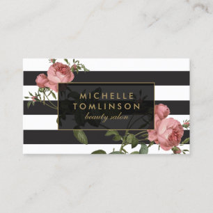 Vintage Floral Striped Salon II Business Card