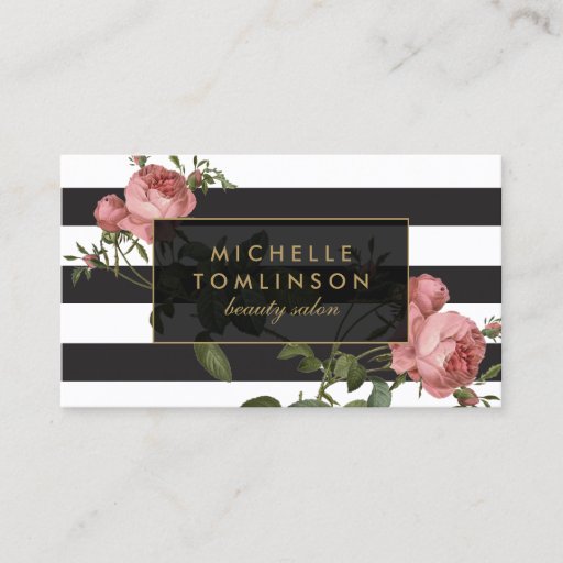 Customizable Vintage Floral Striped Salon II Business Card Pack Of Standard Business Cards