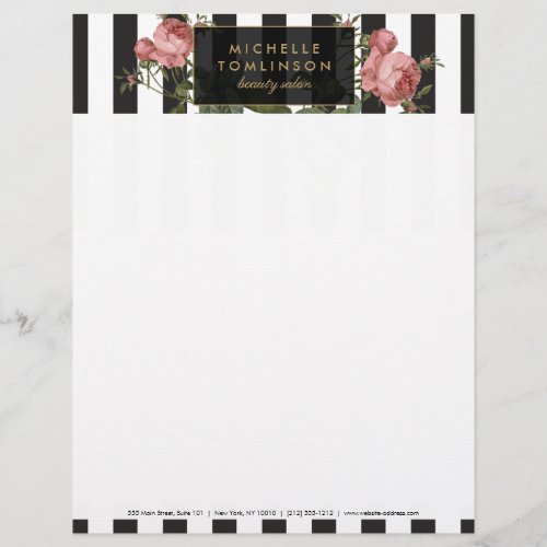 Vintage Floral Striped Salon Letterhead