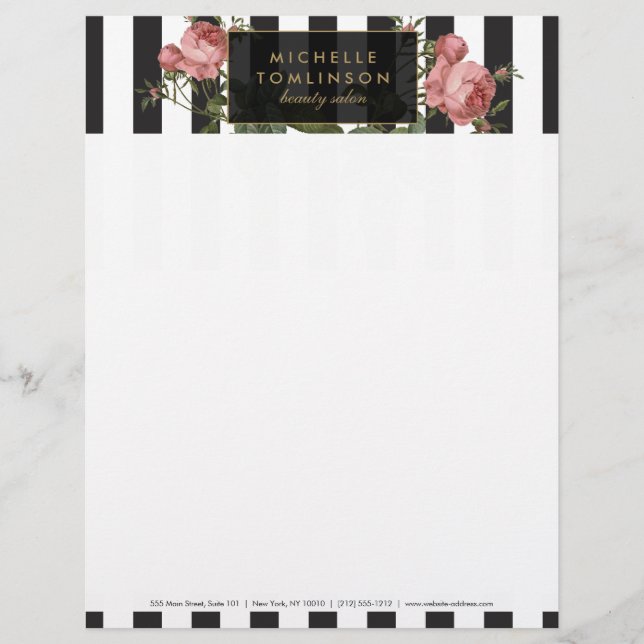 Vintage Floral Striped Salon Letterhead (Front)