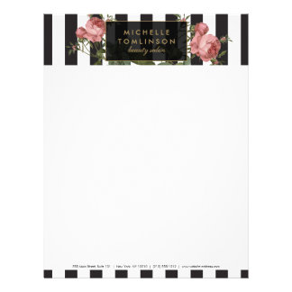 Vintage Floral Striped Salon Letterhead