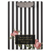 Vintage Floral Striped Salon Personalized Clipboard