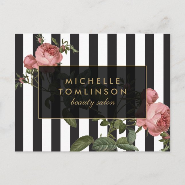 Vintage Floral Striped Salon Postcard (Front)