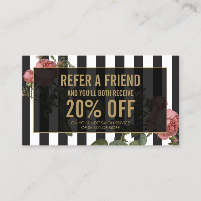 Vintage Floral Striped Salon Referral Card (Front)