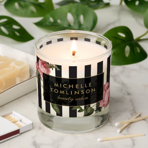 Vintage Floral Striped  Scented Candle