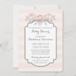 Vintage Floral Stripes Baby Shower Invitations