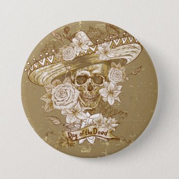 Vintage Floral Sugar Skull 3 Inch Round Button by bestgiftideas at Zazzle