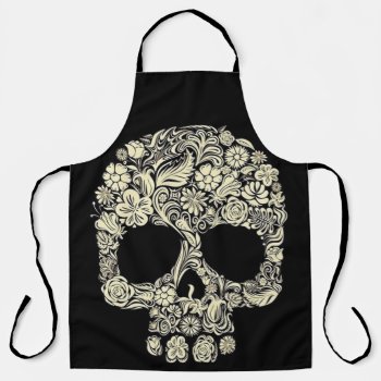 Vintage Floral Sugar Skull All-over Print Apron by ReligiousStore at Zazzle