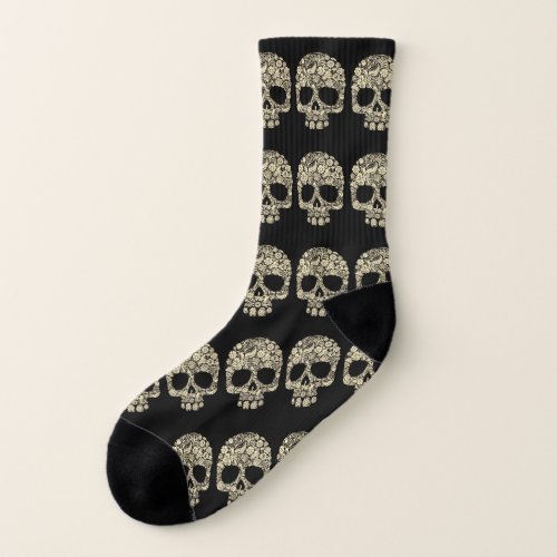 Vintage Floral Sugar Skull All_Over_Print Socks