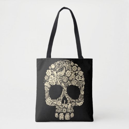 Vintage Floral Sugar Skull All_Over_Print Tote Bag
