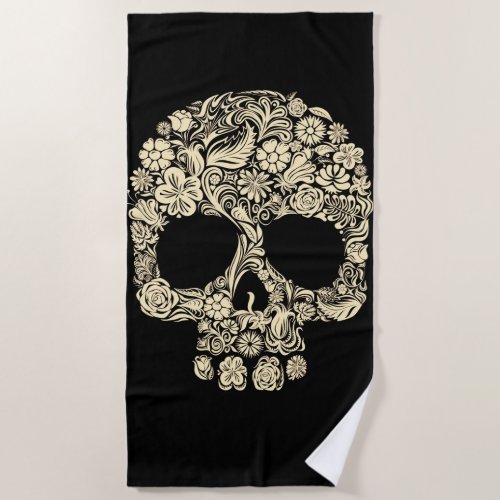 Vintage Floral Sugar Skull Beach Towel