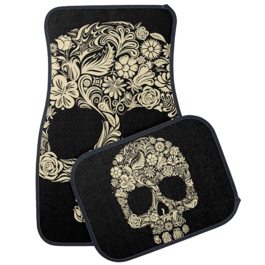 Vintage Floral Sugar Skull Car Floor Mat