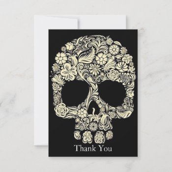 Vintage Floral Sugar Skull Flat Thank You Card by ReligiousStore at Zazzle