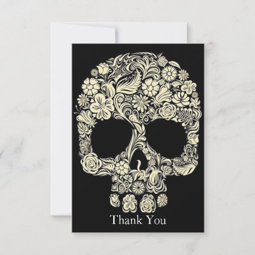 Vintage Floral Sugar Skull Flat Thank You Card