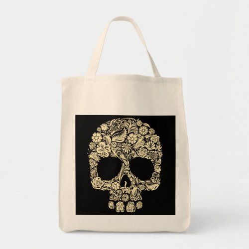 Vintage Floral Sugar Skull Grocery Tote Bag