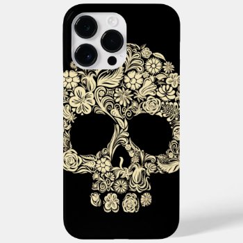 Vintage Floral Sugar Skull Iphone 14 Pro Max Case by bestgiftideas at Zazzle