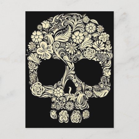 Vintage Floral Sugar Skull Postcard