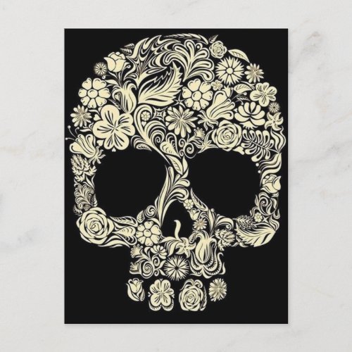 Vintage Floral Sugar Skull Postcard