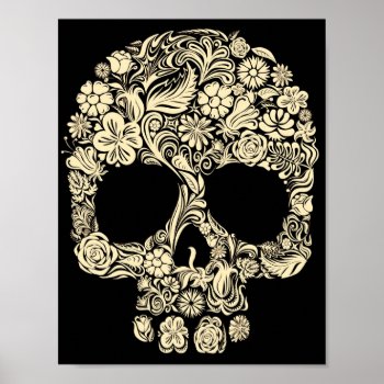 Vintage Floral Sugar Skull Poster by bestgiftideas at Zazzle