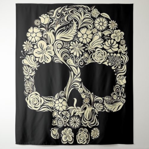 Vintage Floral Sugar Skull Tapestry