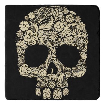 Vintage Floral Sugar Skull Trivet by bestgiftideas at Zazzle